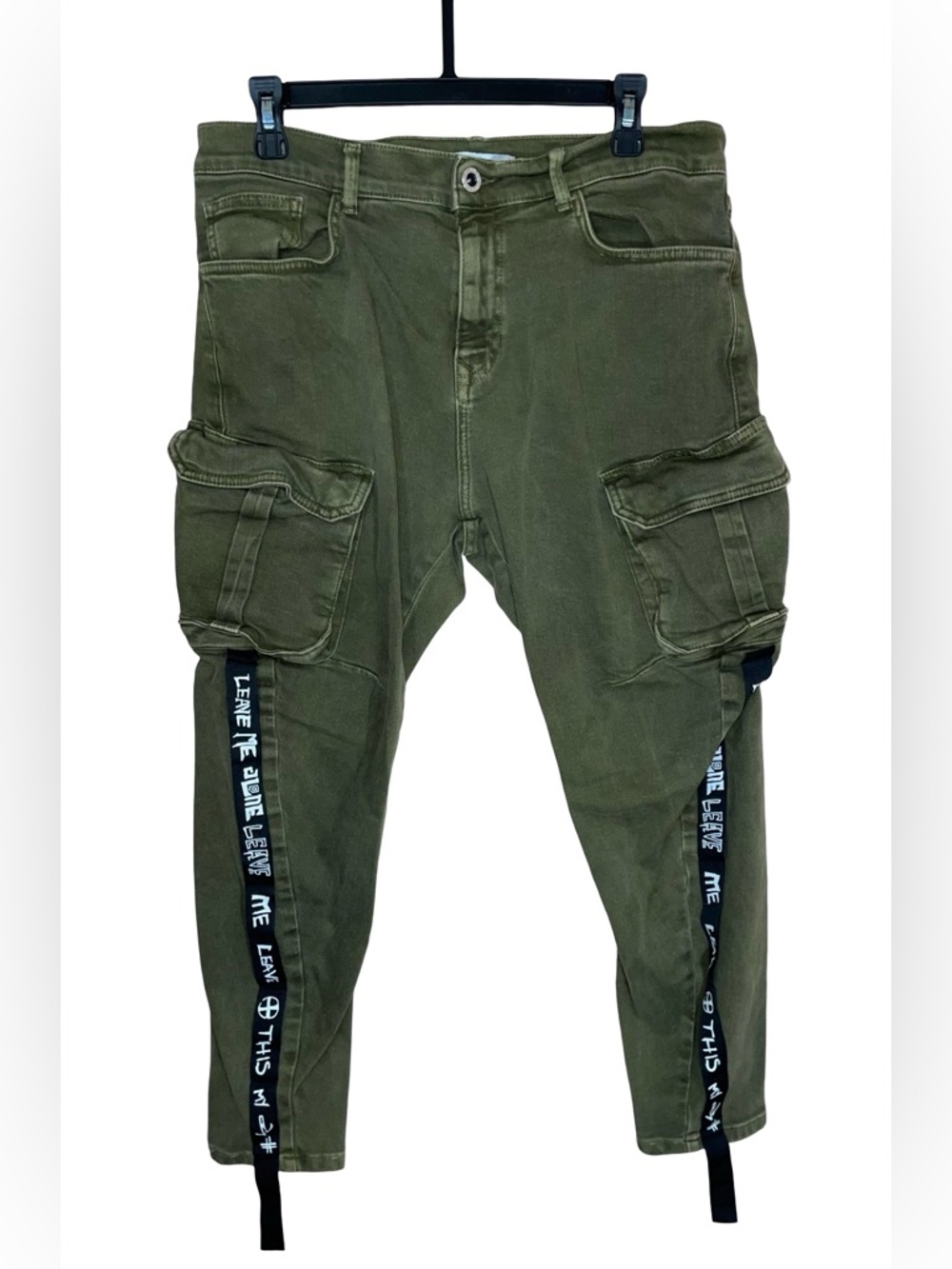 Zara Olive Green Cargo Pants with Black Strap Accents